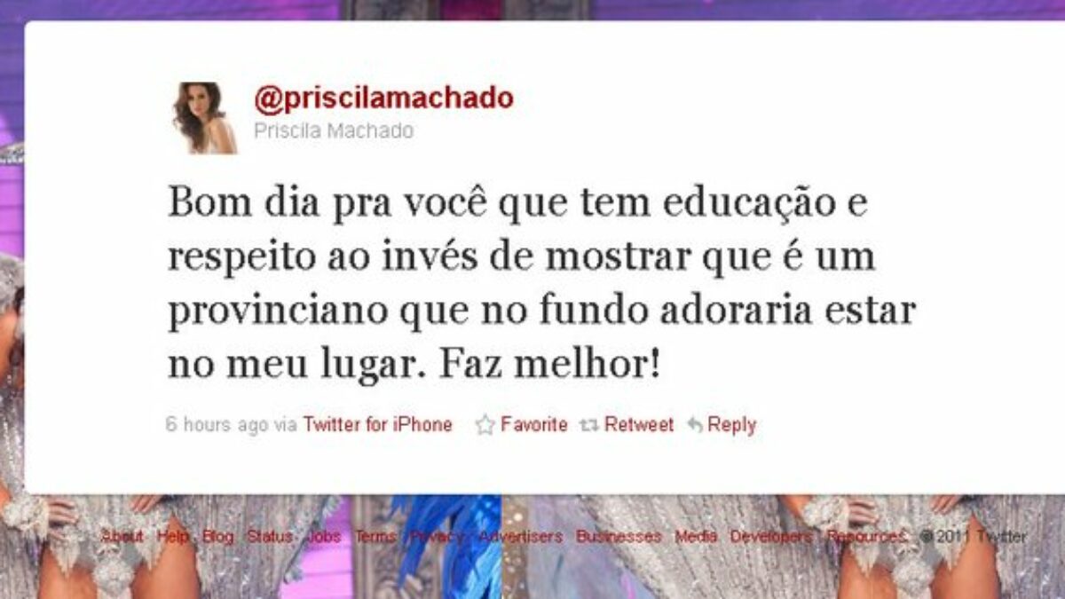 Depois de receber vaias, Miss Brasil pede respeito no Twitter 